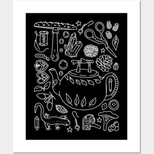 "Goblin Cottagecore" Dark Forest Mushroom Teapot Doodles Posters and Art